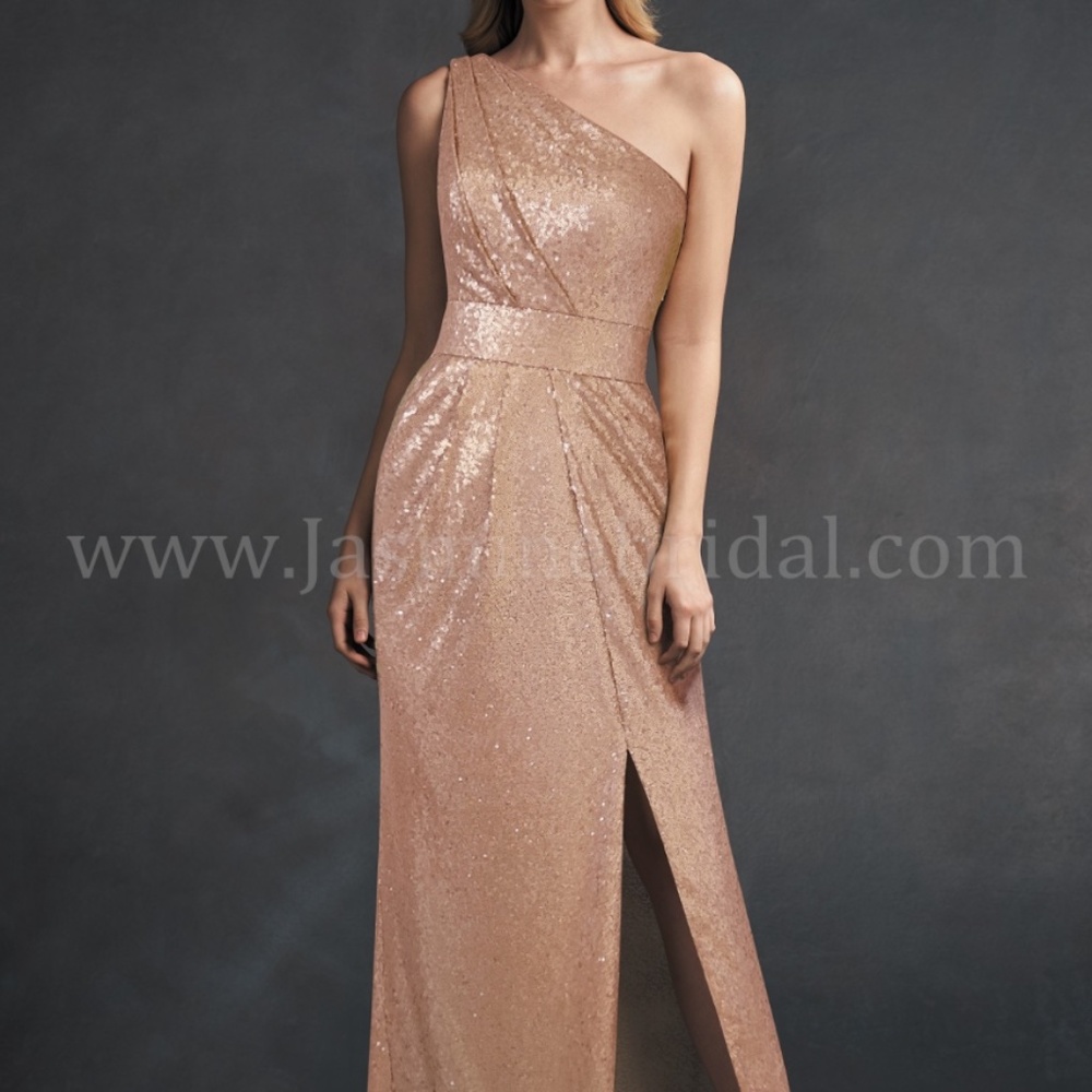 NWT Belsoie One Shoulder Rose Gold Sequin Dress